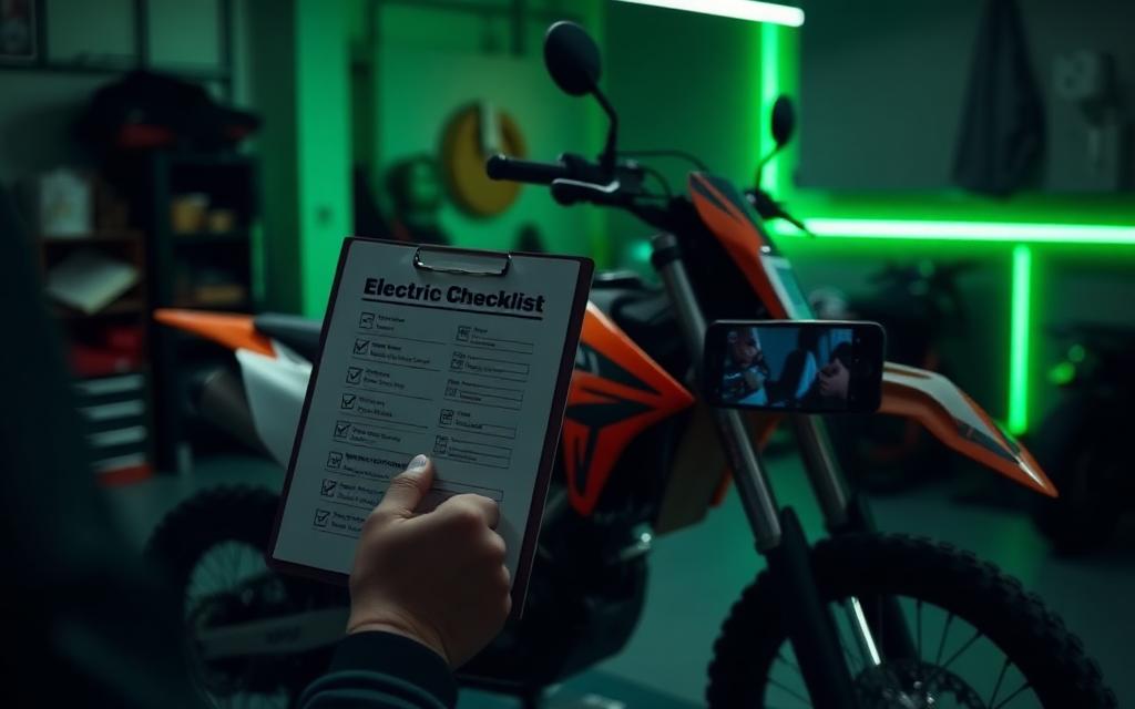 Checklista protokołu odbioru przy motocyklu elektrycznym w warsztacie