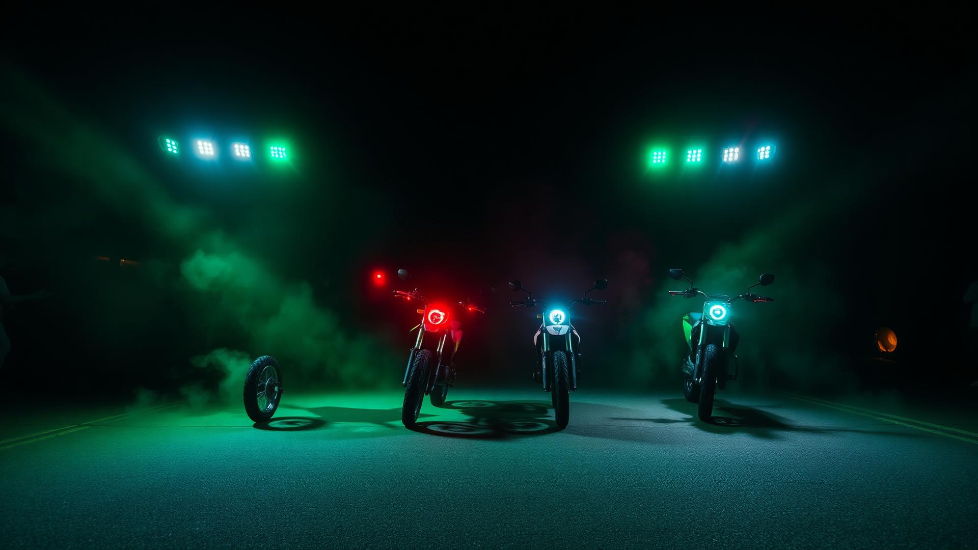 Nocna strefa eventowa S&S Ride — elektryczne maszyny w świetle reflektorów