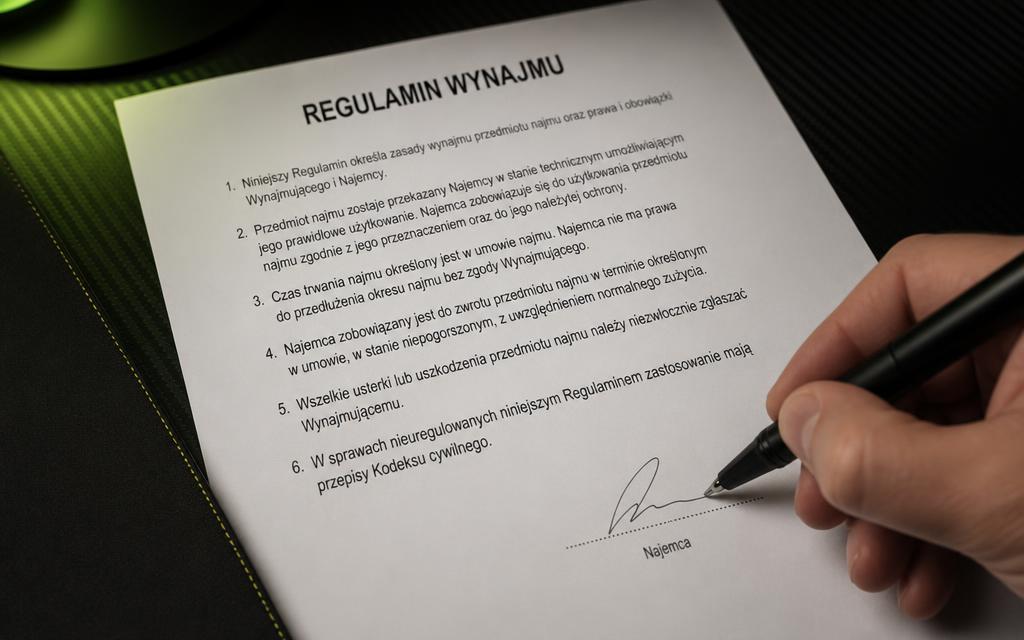 Podpisywanie regulaminu wynajmu długopisem